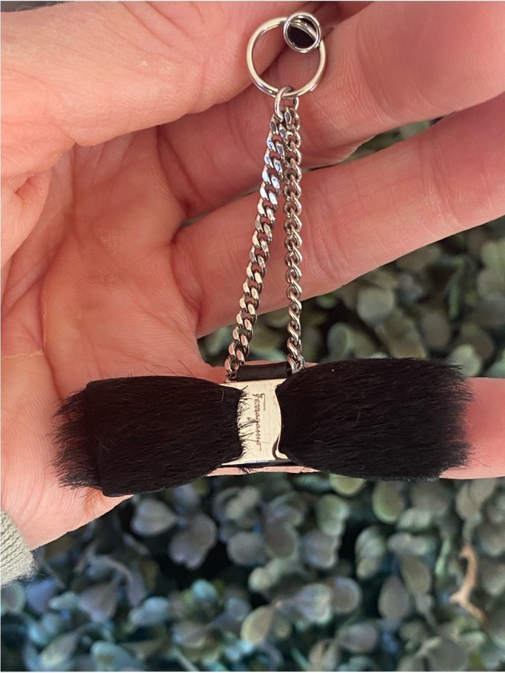 Salvatore Ferragamo Vara bow charm in black haircalf (pony hair)